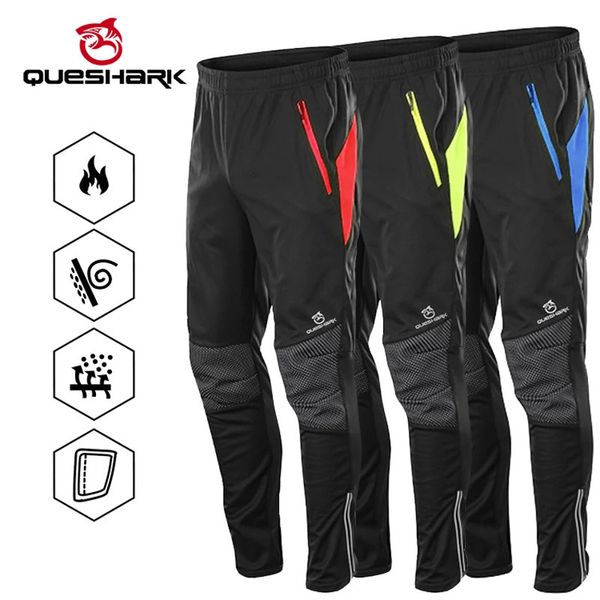 Pantalones de ciclismo QUESHARK Hombres Cálido Polar A prueba de viento Impermeable Reflectante Pantalones de ciclismo Térmico Montar Deportes Bicicleta de carretera Pantalones de bicicleta 231216