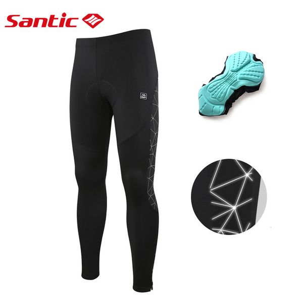 Pantalones de ciclismo Santic Pantalones de ciclismo Winter Fleece Thermal 4D Acolchado Bicicleta MTB Medias largas Leggings reflectantes Bike Sports Pantalones Tamaño asiático 230306