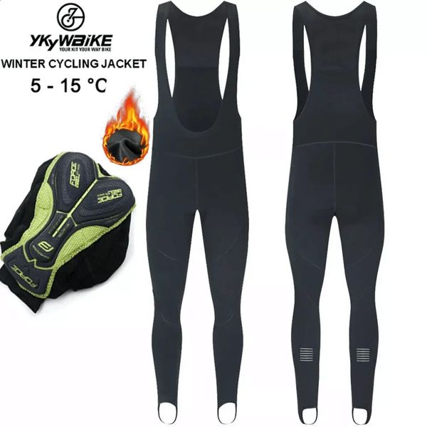 Pantalons de cyclisme YKYWBIKE bavoir pantalon hiver thermique VTT longs respirant vélo collants 3D Gel Pad Shorts garder au chaud 231109