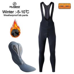 Ykywbike Heren Winter Thermische Fleece Fietsbroek met bretels Mountainbike Ykk Rits Pro Team Gel gevoerd Mtb Lange wielrenbroeken 231202