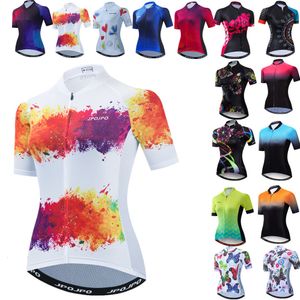 Chemises cyclables Tops Cycling Jersey Femmes Bike Mountain Road Mtb Top Femme Shirt Short Sleeve Racing Riding Vêtements Summer Lady Orange Pink 230817