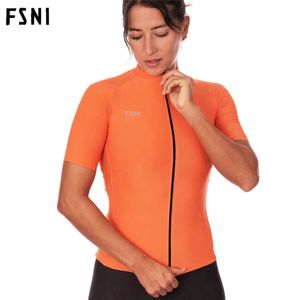 Chemises cyclables Tops FSNI Jersey Cycling Femmes Bike Mountain Road Mtb Top Female Shirt Bicycle Classe Couche de course Cloue d'été Orange 231127