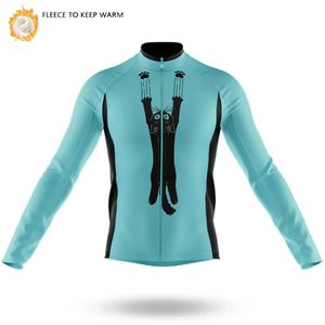 Chemises de cyclisme hauts veste de cyclisme en polaire thermique d'hiver pour homme CARTOON CAT maillot de cyclisme à manches longues en plein air vélo de route équitation maillot de vélo chaud 231011