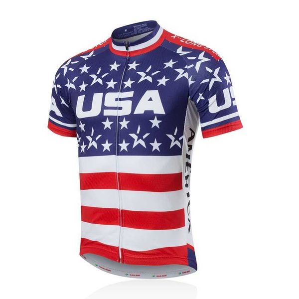 Camisetas de Ciclismo Tops Jersey de hombre Top azul MTB estilo americano Pro camisa chaqueta de manga corta Ropa Ciclismo Ropa de bicicleta P230530