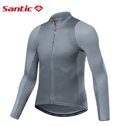 Fietsshirts Tops Santic Jersey Heren Lange Mouw Mountainbike Fietsjassen Zakken Buitensportkleding Aziatische Maat 230824