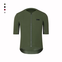 Fietsende shirts tops spexcel coldback stof upf 50 pro aero korte mouw fietsen jerseys naadloos geen kraagontwerp ritszak groen 230505