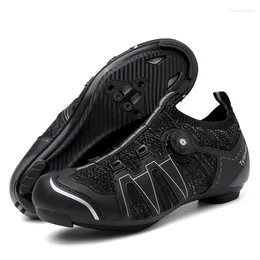 Chaussures à vélo extérieur volant tissé de surface élastique serrure de route de montagne respirant le vélo de boucle rotative à plat