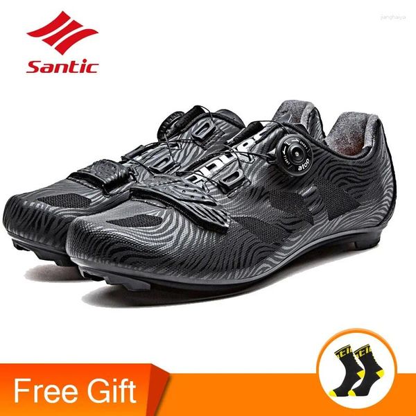 Santic-zapatos de ciclismo transpirables para hombre, zapatillas de deporte para equipo profesional de bicicleta de carretera con bloqueo automático