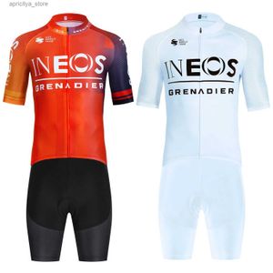 Fietsende shorts Nieuwe 2024 Ineos Cycling Jersey Quick Dry Team Pro Bike Jersey Shorts Set Men Women Women Ropa Ciclismo Riding Bicycl Jersey Clothing L48