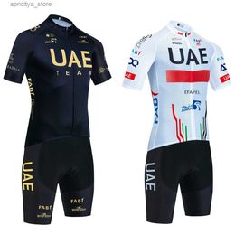 Cycling Shorts Nieuwe VAE Cycling Jersey Gold Color Team Bike Jersey Shorts Set Men Dames Snel droge Ropa Ciclismo Pro BICYC T-Shirt Clothing L48