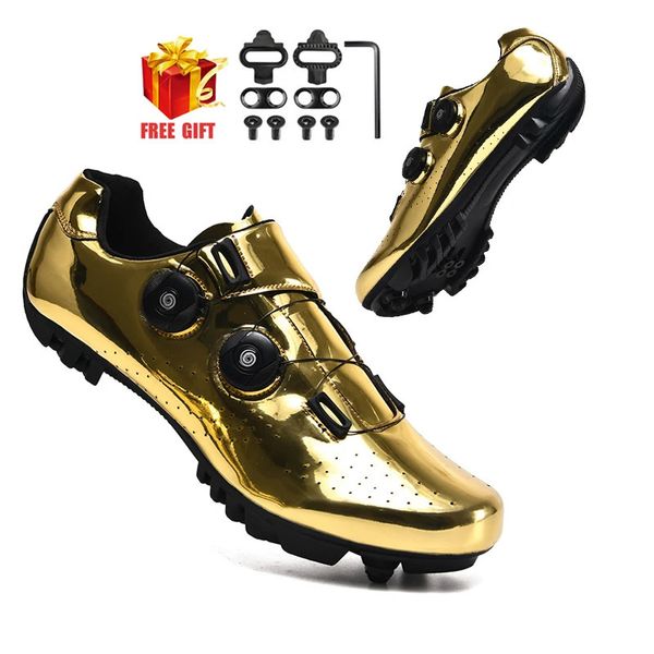 Zapatillas de ciclismo MTB Hombres Calzado Road Dirt Bike Racing Mujeres Bicicleta Montaña Spd Velocidad Zapatos planos Cleat Custom Gold 240108