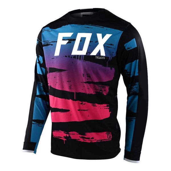 Camiseta de ciclismo, Jersey para descensos de montaña, ropa de carreras de manga larga, Jersey DH Mtb, camisetas de Motocross todoterreno, venta al por mayor, FOX TELEYI