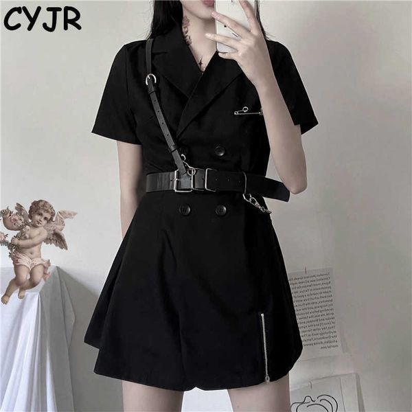CYJR noir gothique robe coréenne Harajuku Vintage Mini costume robes d'été pour femmes élégant bureau vêtements Cosplay 210527