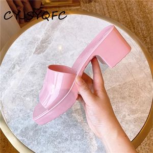 CYJSYQFC Mujeres Zapatillas de goma Plataforma de tacón alto Mules Open Toe Zapatillas al aire libre Verano Playa al aire libre Diapositivas Lady Jelly Shoes Y1120