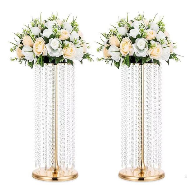 Support de fleurs cylindrique rond en argent doré, centre de Table de mariage, plomb de route en cristal pour décoration de fête, événement