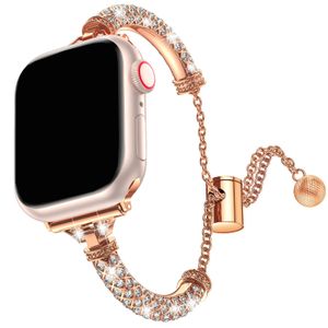 Bracelet en diamant cylindrique Bracelet en acier inoxydable pour bracelets de montre Apple 41mm 45mm 40 44mm 38mm 42mm bracelets de montre de luxe pour dame pour Iwatch série 8 7 6 5 SE 4 3 accessoires