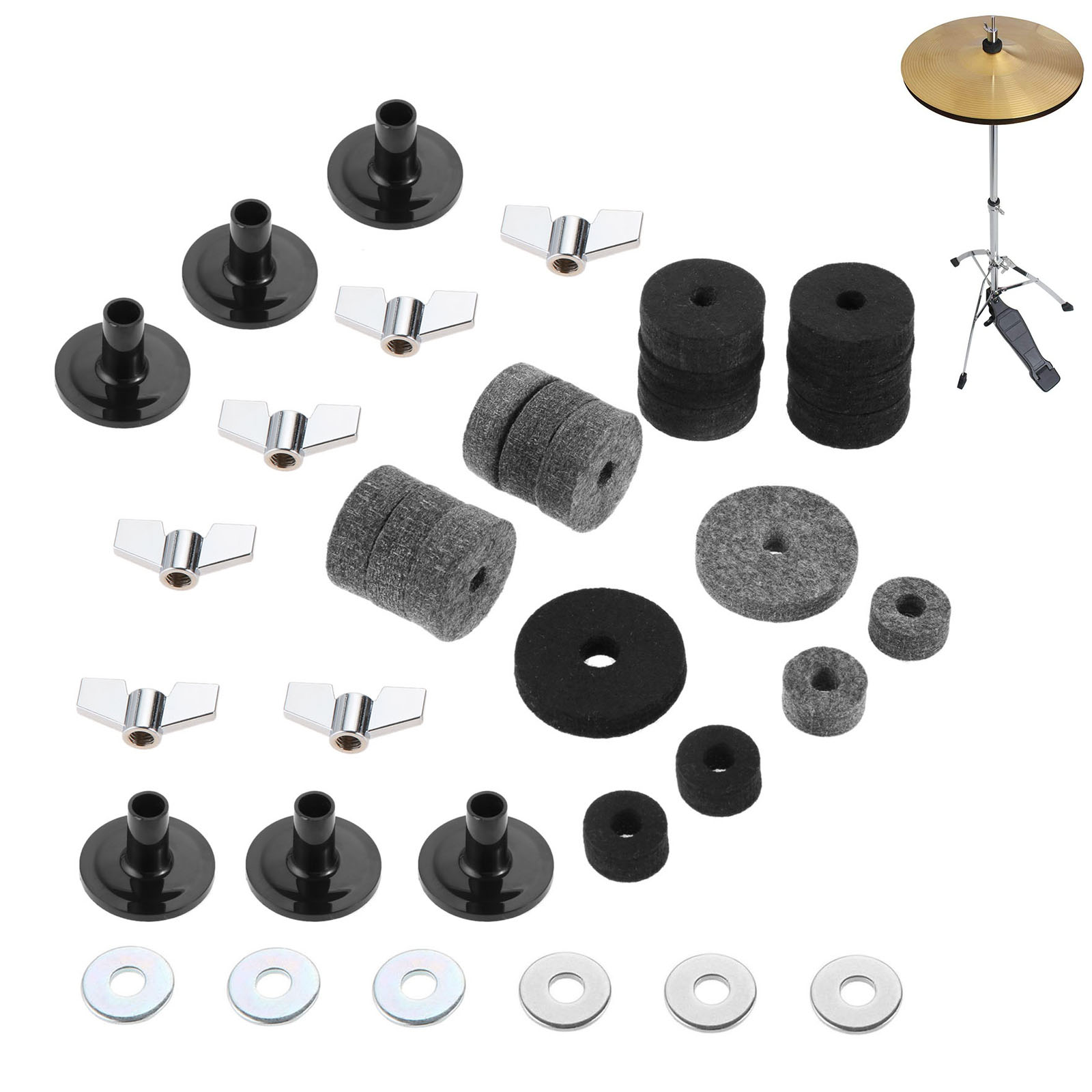 Cymbale vilten Hi-hat koppeling vilt Hi Hat Cup vilt cymbal standaard mouwen met basisvleugelmoeren en cimbale wasmachine voor drumset van 18 stks