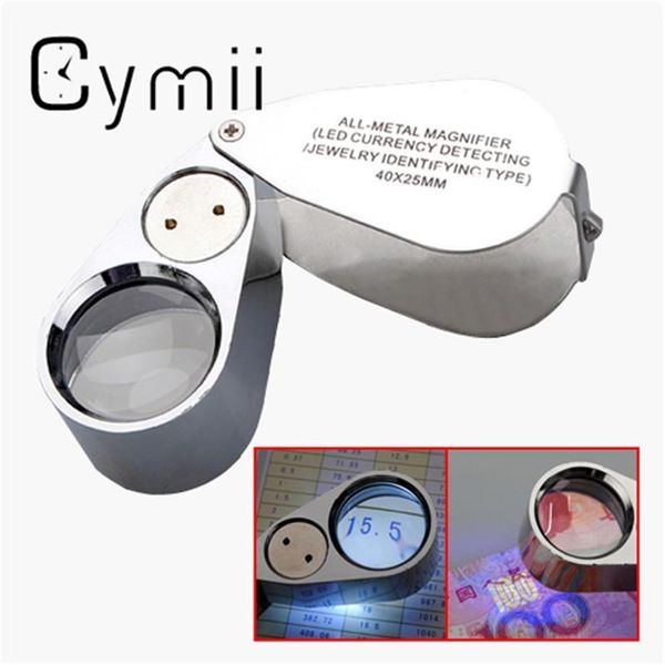 Herramienta de reparación de relojes Cymii, joyero de Metal, lupa de microscopio LED, lupa de lupa, luz UV con caja de plástico 40X 25mm263B