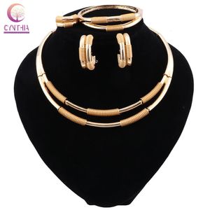 Cynthia Dubai Gold Color Bridal Jewelry Set Fashion African Beads Bijoux Set Nigeria Collier de mariage Boucles d'oreilles Bracelet Set 240320