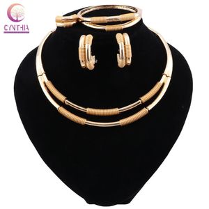 Cynthia Dubai Gold Color Bridal Jewelry ensembles Fashion African Perles Set Nigeria Mariage Collier Boucles d'oreilles Bracelet 231221