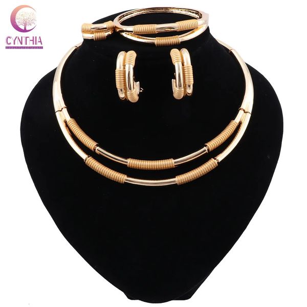 Cynthia Dubai Gold Color Bridal Jewelry SetS Fashion African Beads Bijoux Set Nigeria Collier de mariage Boucles d'oreilles Bracelet Set 240524