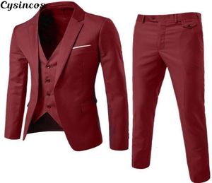 Cysincos 2019 Men Fashion Slim Costumes Business Vêtements décontractés Chooms Chooms Threpiece Costume Blazers Pantalon Veste Pantalon Gire Set L9542886