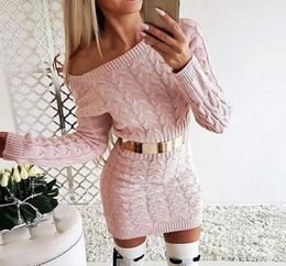 Cysincos Sexy Sweater Dress Women Autumn Mini Long Manga rosa Blanco Blanco Vestidos 2019 Bodycon Winter Ladies Vestidos2013393