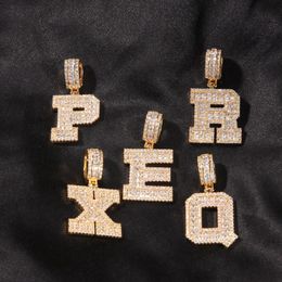 Collier avec pendentif en forme de Baguette CZ pour hommes et femmes, avec lettre initiale superposée, en zircone cubique glacée, bijoux 222g