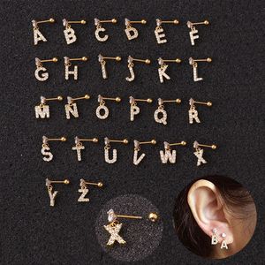 Boucles d'oreilles en forme d'haltère Cz avec 26 lettres anglaises, bijoux de perçage pour Cartilage, en acier inoxydable, Helix Rook, vis arrière