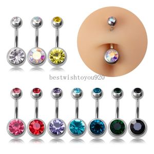 CZ Crystal navel ringen navel piercingstud kleurrijke bal roestvrij staal barbell sexy ombligo bar dames body sieraden