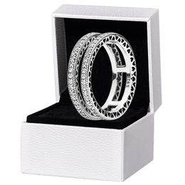 Anillo de doble círculo cz diamante para pandora auténtica joyería de boda de plata esterlina joyería para mujeres anillos de diseñador de regalos con set de caja original
