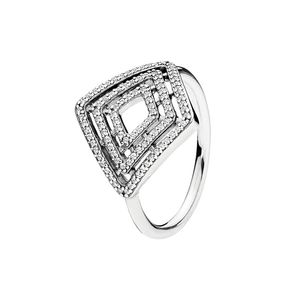 CZ diamant lignes géométriques anneaux femmes 925 bijoux de mariage en argent sterling pour pandora petite amie bague de fiançailles ensemble avec boîte d'origine