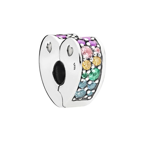 CZ diamant amour coeur arc-en-ciel Clips concepteur de breloques bijoux accessoires de bricolage boîte de vente au détail d'origine pour bracelet pandora faisant des breloques à pince