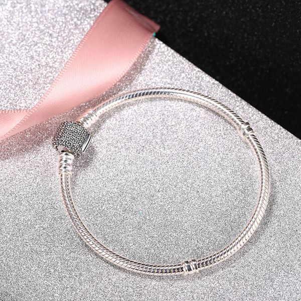 CZ diamant Pave Barrel Fermoir Charme Bracelet Femmes Authentique En Argent Sterling Concepteur De Mariage Bijoux Boîte D'origine Pour Pandora Serpent Chaîne Bracelets