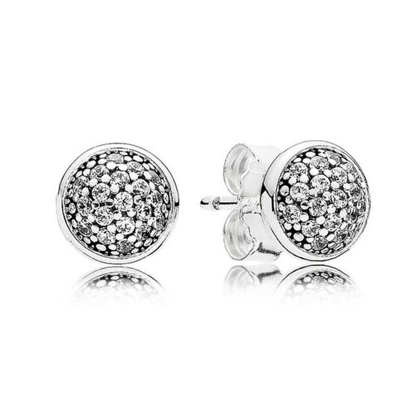 CZ Diamond Pave Disc Stud Stud avec boîte d'origine pour Pandora 925 Sterling Silver Hip Hop Pary Bijoux Pour Femmes Hommes Or Rose Girlfriend Boucles D'oreilles Ensemble