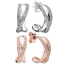 CZ diamant Pave Hoop Earring 925 Sterling Silver Womens Wedding designer Sieraden Set voor pandora Rose Gold Stud Oorbellen met originele doos