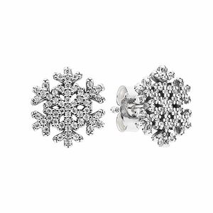 CZ Diamond Pave Snowflake Stud Earring Authentieke Sterling Silver Bling Wedding Sieraden Originele doos voor Pandora Vriendin oorbellen Set