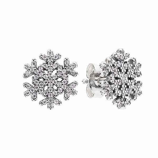 CZ diamant pavé flocon de neige boucle d'oreille authentique en argent Sterling bling bijoux de mariage boîte originale pour pandora petite amie boucles d'oreilles ensemble