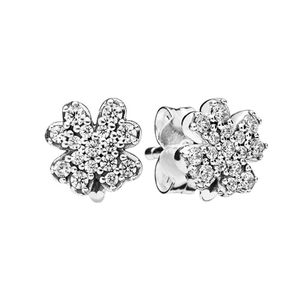 CZ Diamond Sparkling Clover Stud Earring Real 925 Sterling Silver Wedding Party Sieraden voor vrouwelijke meisjes met originele doos voor Pandora verlovingsoorbellen