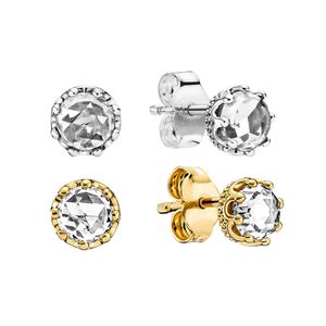 CZ Diamant Sparkling Crown Boucles d'Oreilles pour Pandora Authentique Argent Sterling Plaqué Or Rose Ensemble de Bijoux de Fête de Mode avec Boîte d'Origine pour Femmes Hommes