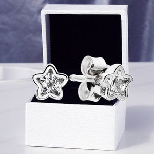 Ensemble de boucles d'oreilles à tige en forme d'étoiles scintillantes en diamant CZ, bijoux de fête en argent sterling 925 pour femmes mignonnes et filles avec boîte d'origine pour cadeau Pandora pour petite amie