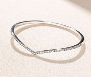 CZ Diamond Sparkling Wishbone Bangle armband set echte sterling zilveren vrouwen bruiloft sieraden met originele doos voor p vriendin cadeau armbanden7434879