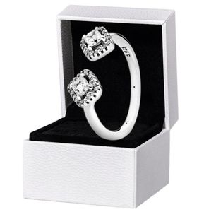 CZ Diamond Square Sparkle Open Ring Authentiek 925 Silver Rose Gold Wedding Sieraden Originele geschenkdoos voor dames ringen9644248