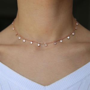 Gargantilla con colgante de gota de circonia cúbica para mujer, joyería de moda chapada en oro rosa y plata, regalo elegante, collar llamativo de clavícula 301o