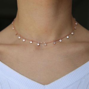 Gargantilla con colgante de gota de circonia cúbica para mujer, collares chapados en oro rosa y plata, joyería de moda elegante, regalo llamativo, collar de clavícula 2491