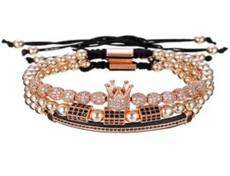 CZ hexagone 3 pièces ensemble Micro CZ couronne Bracelet perles de cuivre de luxe bijoux de créateur tissé Bracelets pour hommes cadeau 3052376