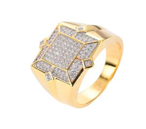 Anneaux CZ pour hommes bijoux géométriques Hip Hop Gold Silver plaqués glacé en diamant complet Bling Bling Ring Hip Hop Jewelry9355514