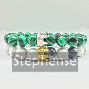 CZ0031 En Vente Couronne Bracelet Vintage Design Malachite Howlite Bracelet Énergie Pierre Balance Bracelet En Gros