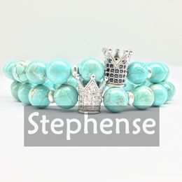 CZ0036 Gran oferta 2018 pulsera de corona piedra turquesa Natural estilo bohemio pulsera de equilibrio de piedra energética al por mayor