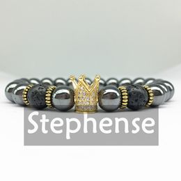 CZ0053 Hot Sale 2019 Mannen Krachtige Energie Armband Nieuw Ontwerp Hematiet Zirkoon Crown Charm Bracelet Beste gift voor hem